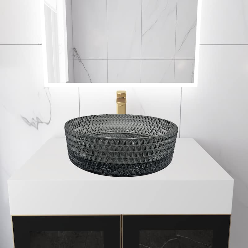 Scotch Round Basin Glass Crystal Bathroom Vessel Sink in Multiple Colors