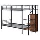 preview thumbnail 4 of 9, Black Twin over Twin Size Metal Bunk Bed with Storage Ladder & Wardrobe