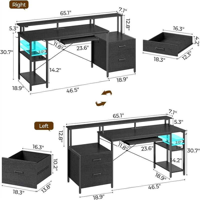 Computer Desk 65" with File Drawer