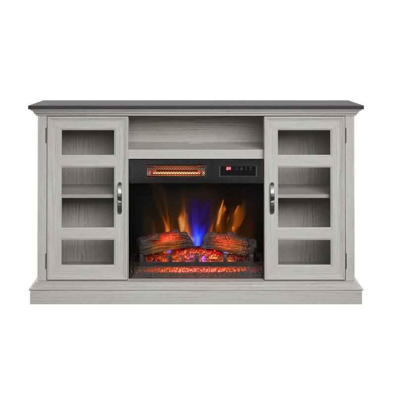 duraflame® Electric Fireplace Entertainment Center with Glass Cabinet Storage, Blanco Oak