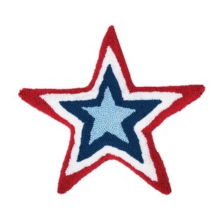 18" x 18" Patriotic Red White & Blue Star Shaped Hooked Accent Throw Pillow