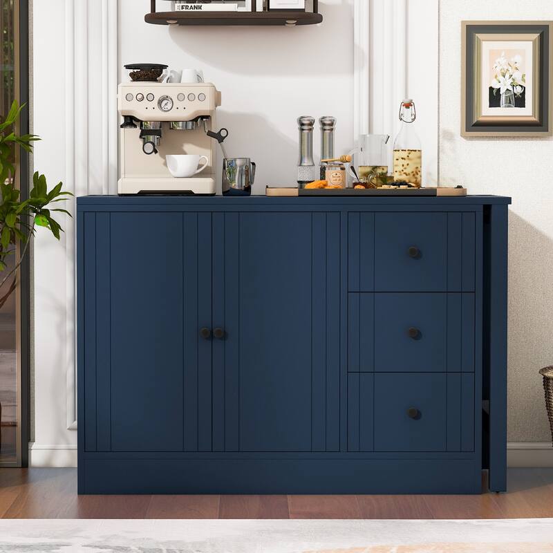 89.7" Wooden Sideboard with Extendable Table, 2 Doors & 3 Drawers Storage Cabinet for Living Room, Study, Kitchen