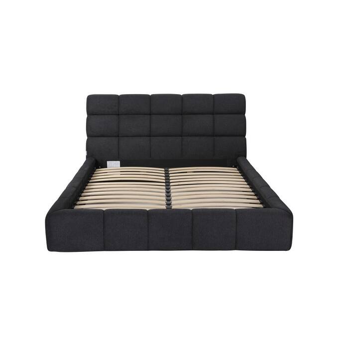 HomeRoots Dark Gray Tufted Linen Blend Upholstered Queen Bed Frame
