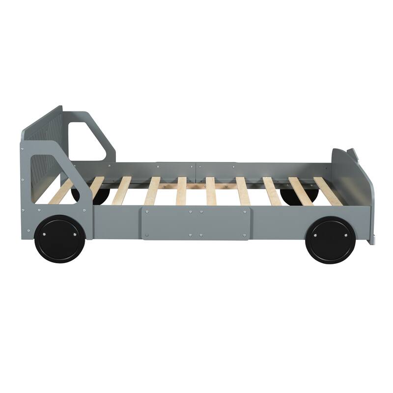 Car-Shaped Platform Bed Wood Low Profile Bed with Slat and Wheels