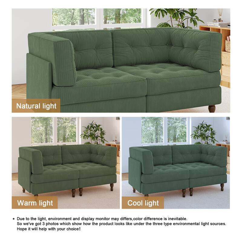 Modular Corduroy Corner Sectional Sofa Couch Set with Tufted Cushion