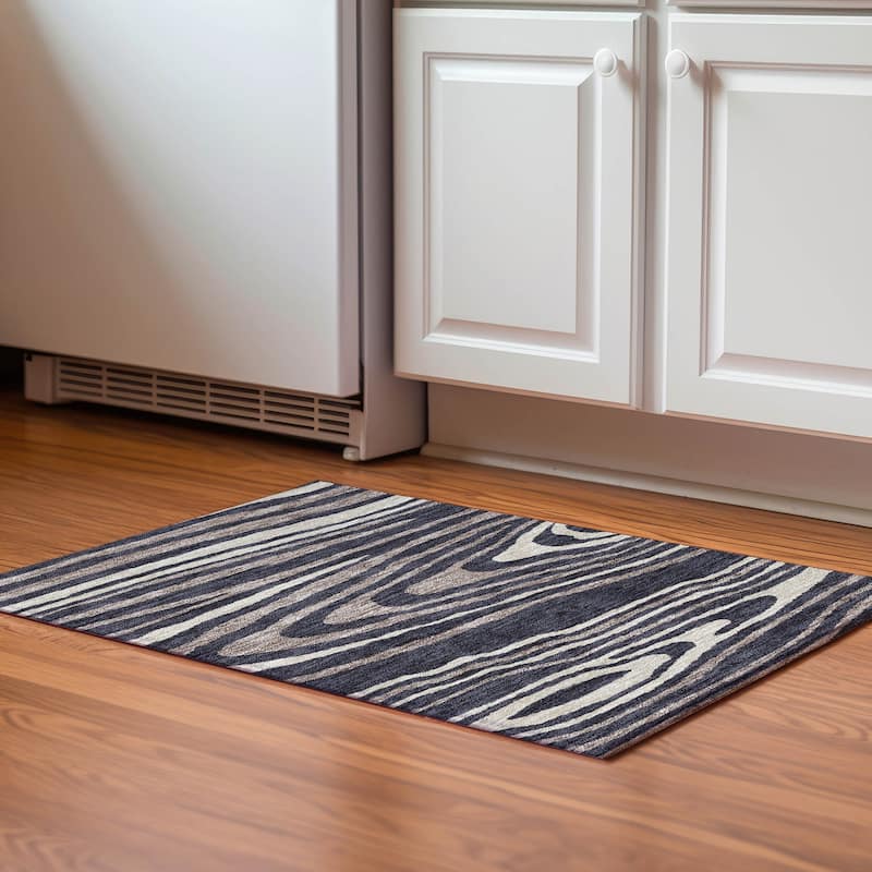 Premium Washable Super Soft Contemporary Grain Mayfield Rug - Black - 1'8" x 2'6"