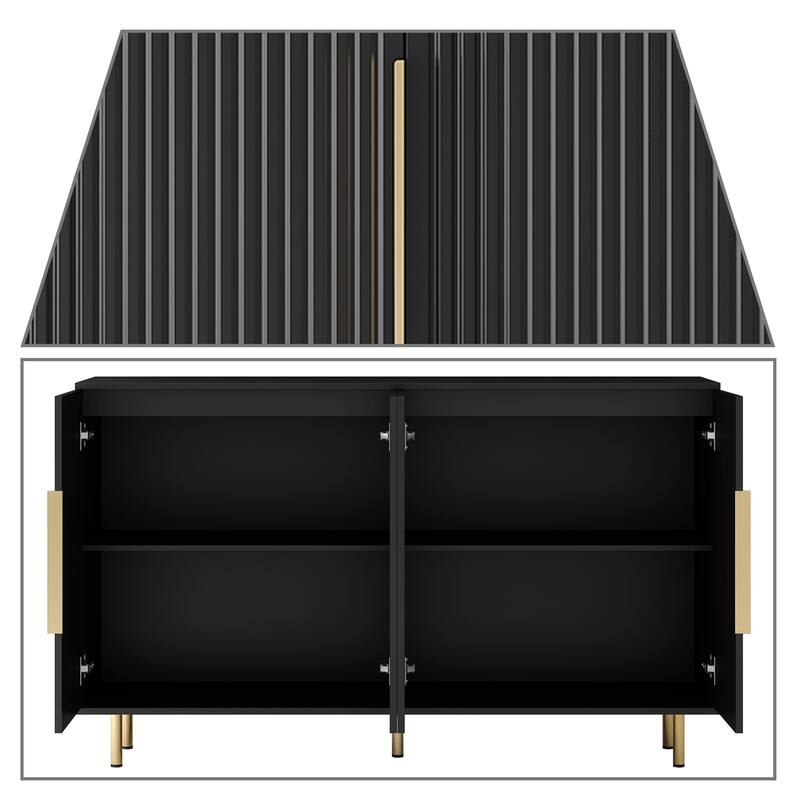Modern Classic Wooden Four-Door Sideboard with Metal Cabinet Handles and Legs