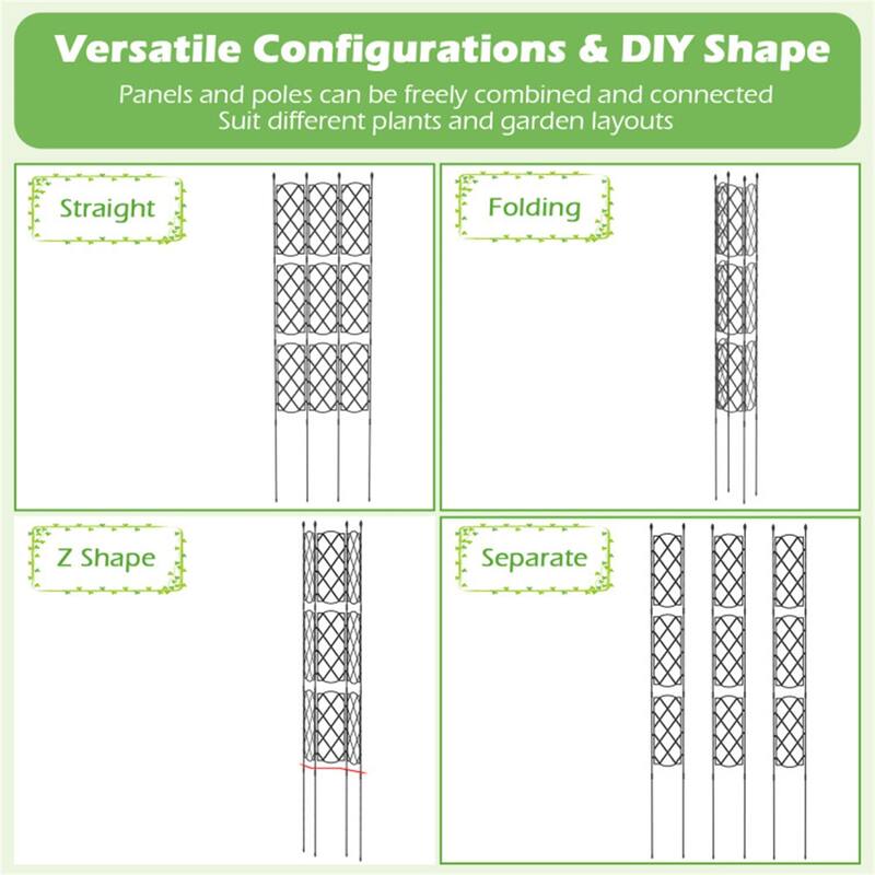 Black Metal Garden Trellis 3 Panels Adjustable 32"-64" Height Climbing Plant Support Frame - 19" x 64"
