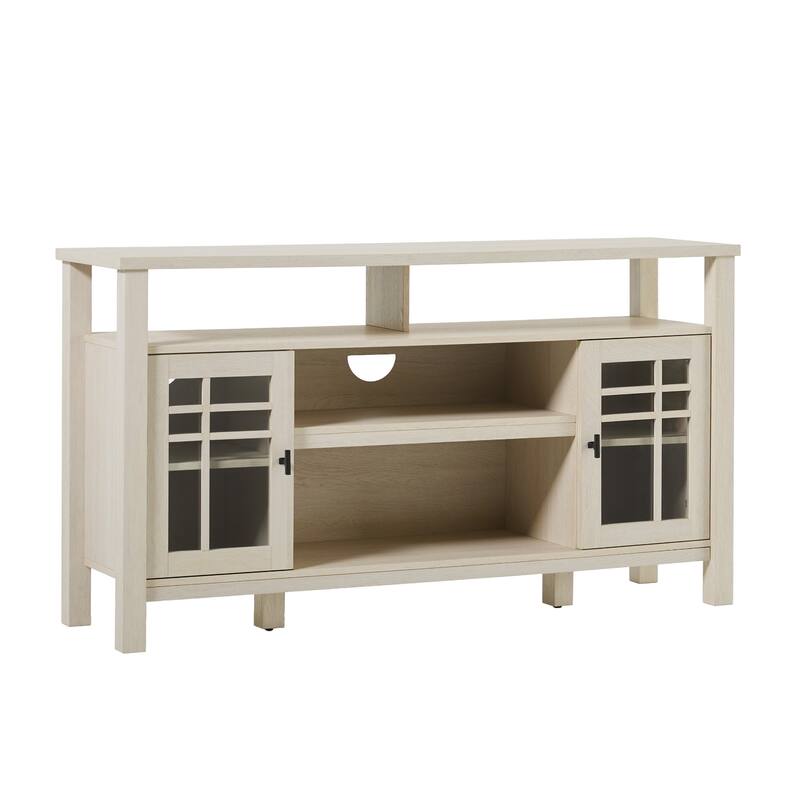 Transitional 58" 2-Door Sideboard with Windowpane Design for Living Room, Bedroom and Office, Ivory Oak - Cream