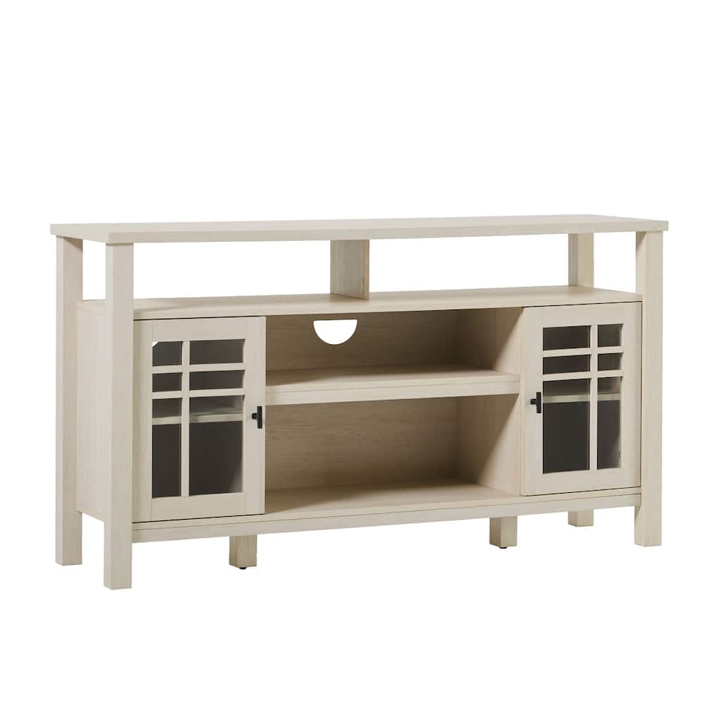 Transitional 58" 2-Door Sideboard with Windowpane Design for Living Room, Bedroom and Office, Ivory Oak