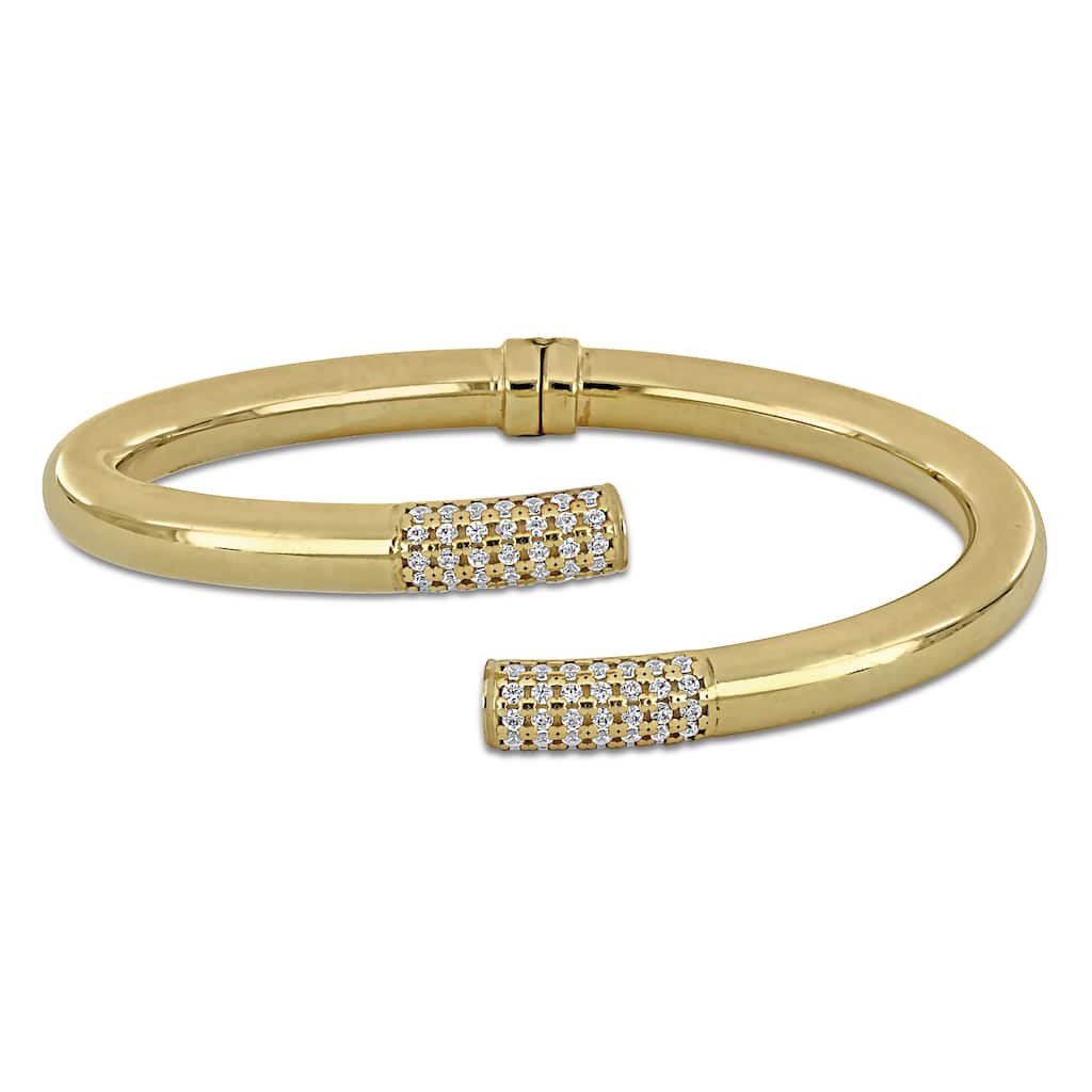 Miadora 3/4ct TGW Cubic Zirconia Open Bypass Tube Bangle in Yellow Plated Sterling Silver