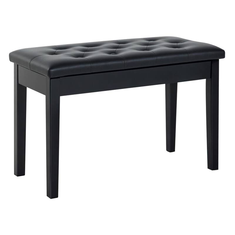 HOMCOM Traditional Country Birchwood Faux Leather Padded 2 Person Piano Bench - Black