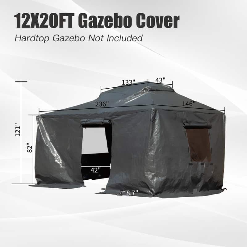 Domi 8' x 8' Universal Winter Gazebo Cover, All Season Waterproof Enclosed Cover with Sidewalls & Ventilated Mesh Windows, White