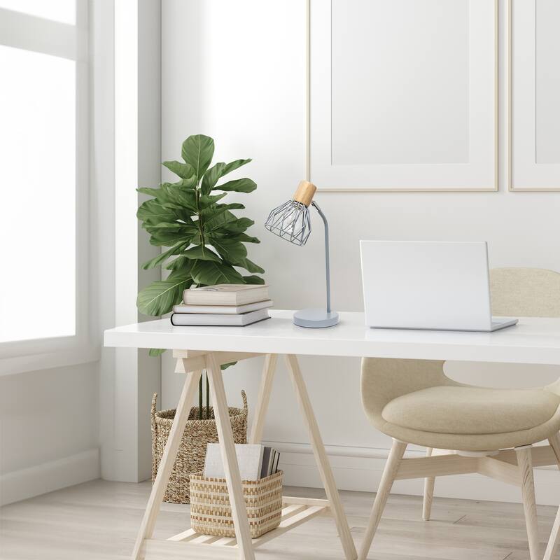 Farmhouse Style Desk Lamp with Wire Cage Shade - 18" - Gray