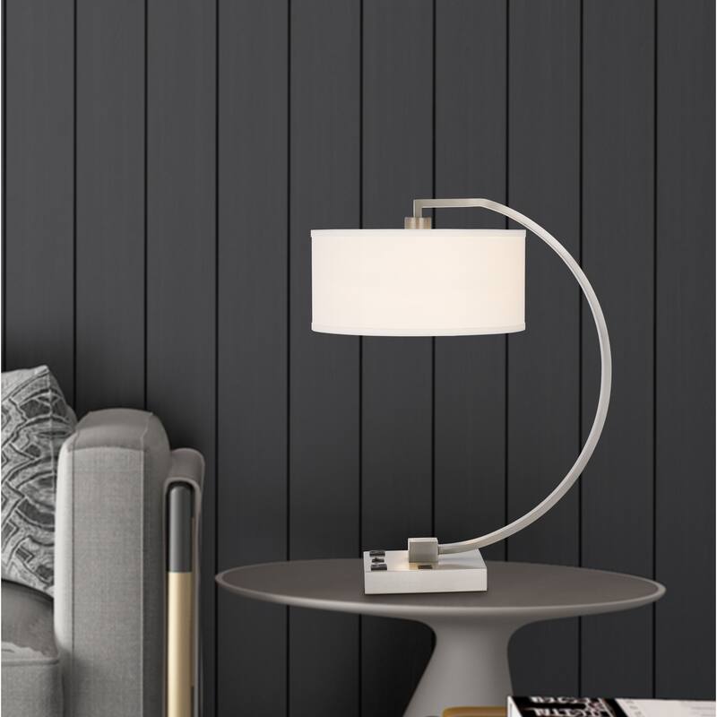 Belfort metal desk lamp with 2 power outlets and 1 USB charging port
