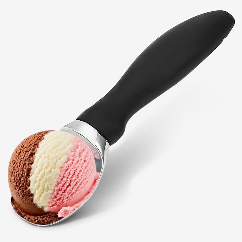 Cheer Collection Heavy Duty Ice Cream Scoop Stainless Steel with Curved Head and Lid Opener Black 7.87 Inch