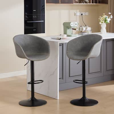Leather Swivel Barstools, Upholstered Island Dining Chair, Bistro High Bar Chair, Mid-Century Dressing Chair, Adjustable Height