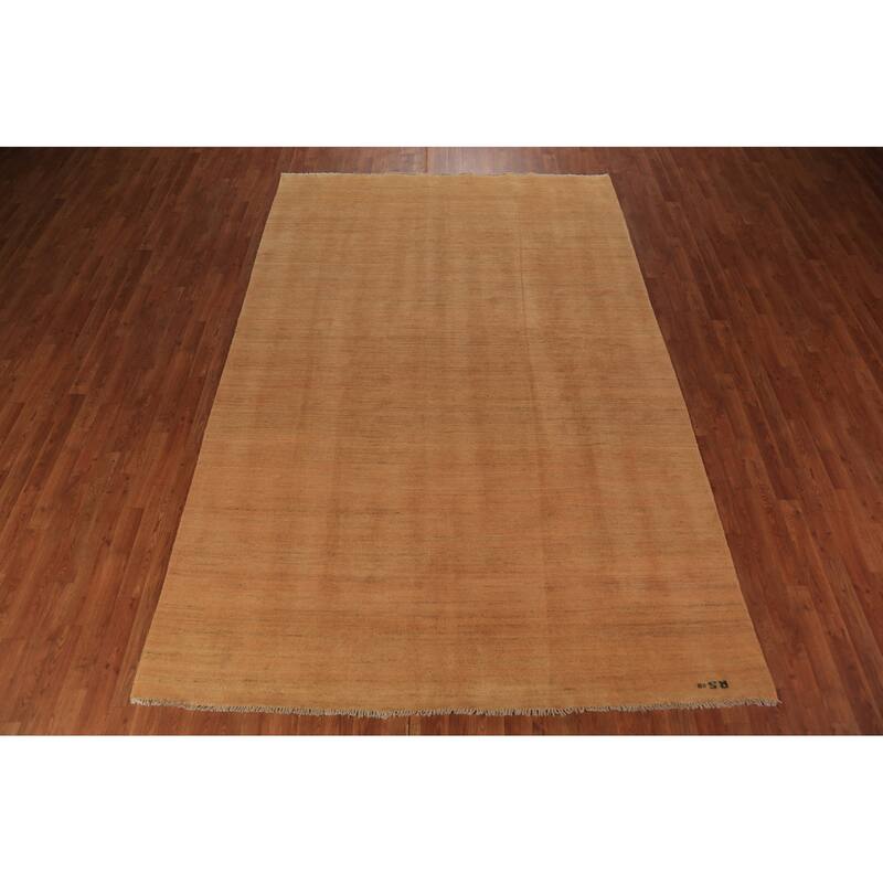 Modern Gabbeh Oriental Area Rug Hand-Knotted Yellow Wool Carpet - 6'6" x 9'10"