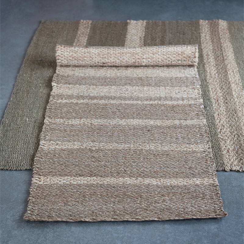 Hand-Woven Seagrass and Corn Husk Rug with Stripes - 79" L x 59" W x 0" H