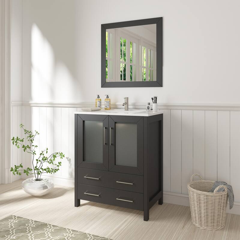 Vanity Art 24-Inch Single Sink Bathroom Vanity Set 2 Drawers, 1 Cabinet, 1 Shelf, Soft-Closing Doors with Free Mirror