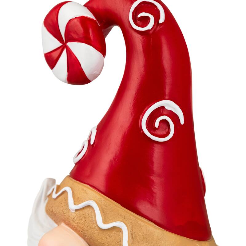 Gnome Holding Gingerbread Snowflake Cookie Christmas Decoration - 11.5" - Red