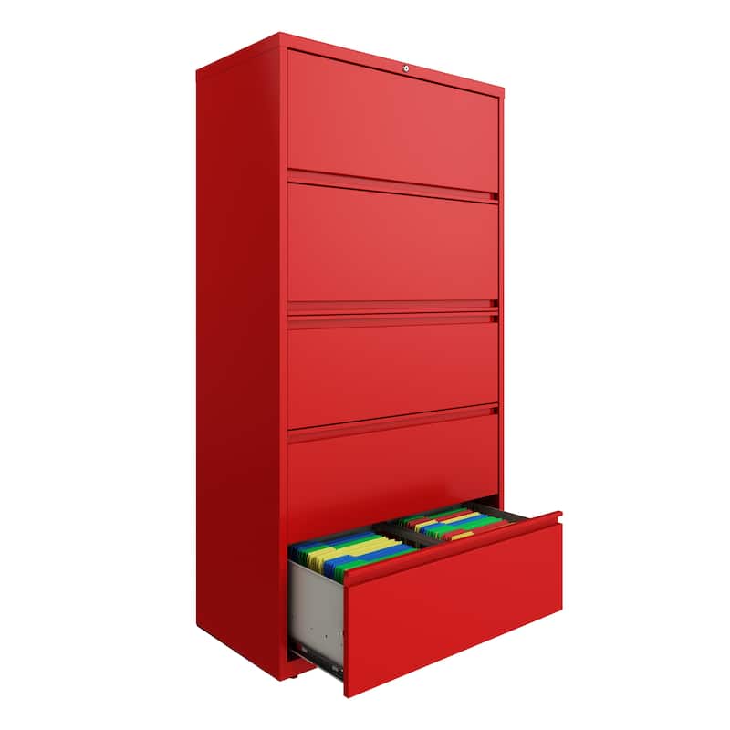 Hirsh 36-in Wide HL10000 Series 5 Drawer Lateral File Cabinet with Posting Shelf and Roll-Out Binder Storage, White