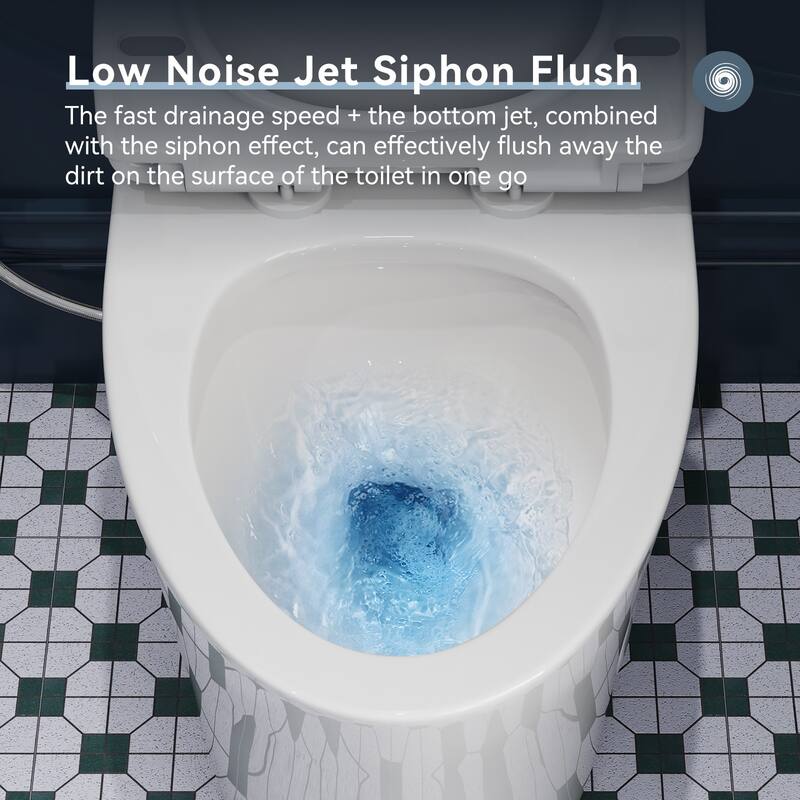 HOROW 1 Piece Dual Flush Elongated Toilet White Skirted Design 12 Inch Rough In Seat Included - N/A