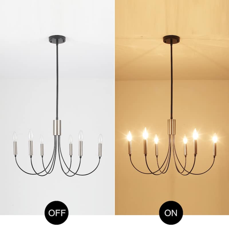 6-Light Modern Chandelier, Farmhouse Chandelier, Candle Style Chandelier for Dining Living Room Kitchen Island - 23.62"Dx8.86"H
