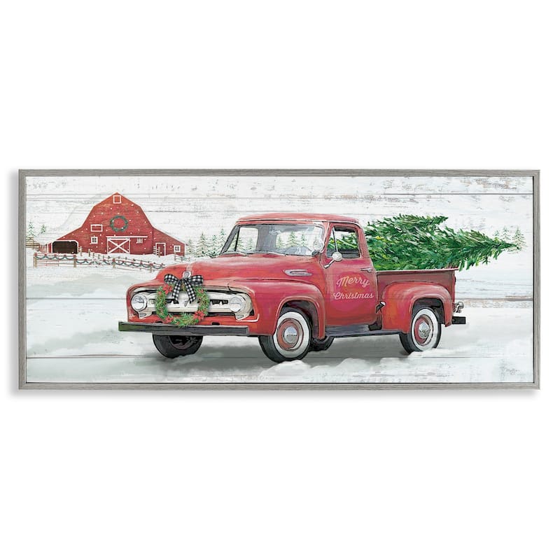 Stupell Christmas Truck on Snowy Farm Framed Giclee Art Design By Mollie B. - 24 x 10 - Grey