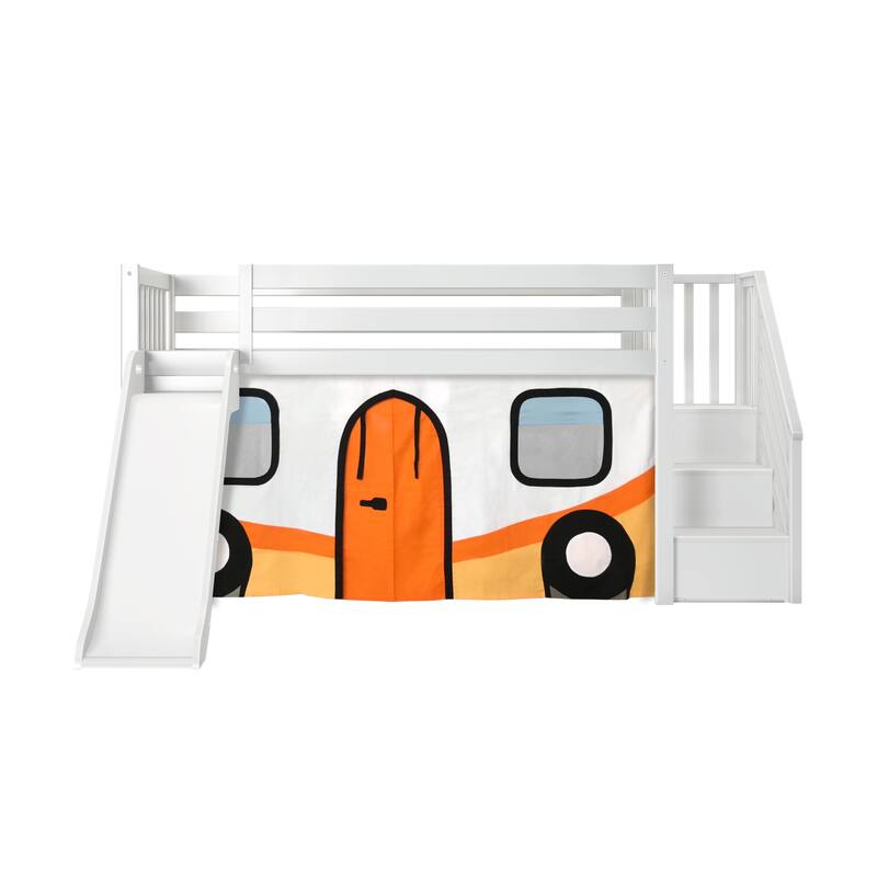 Max and Lily Classic Twin Low Loft with Stairs, Easy Slide and Curtain