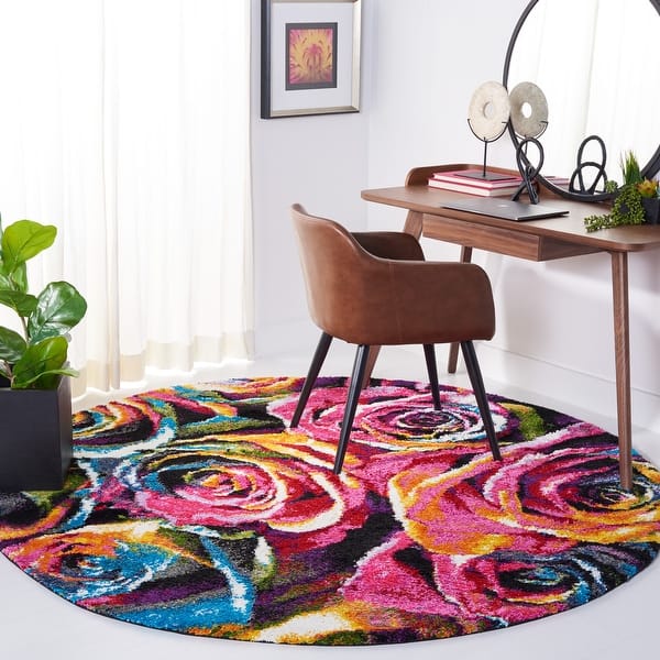 slide 2 of 11, SAFAVIEH Fiesta Shag Racquel Rose Rug 4' Round - Fuchsia/Multi - Round
