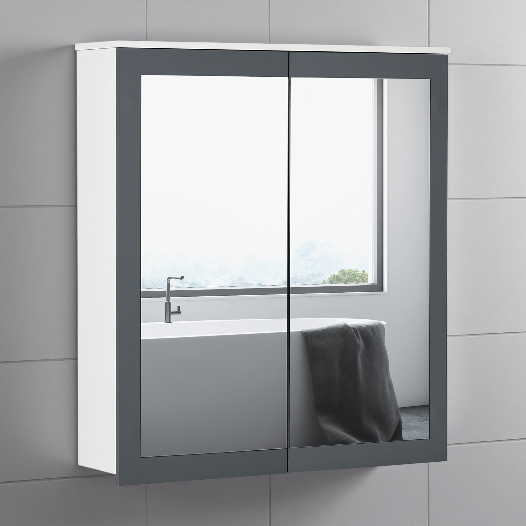 27"x30" Bathroom Medicine Cabinet with Mirror, Mirror Cabinet, Wall Cabinet with Storage, Double Doors and 2 Adjustable Shelves