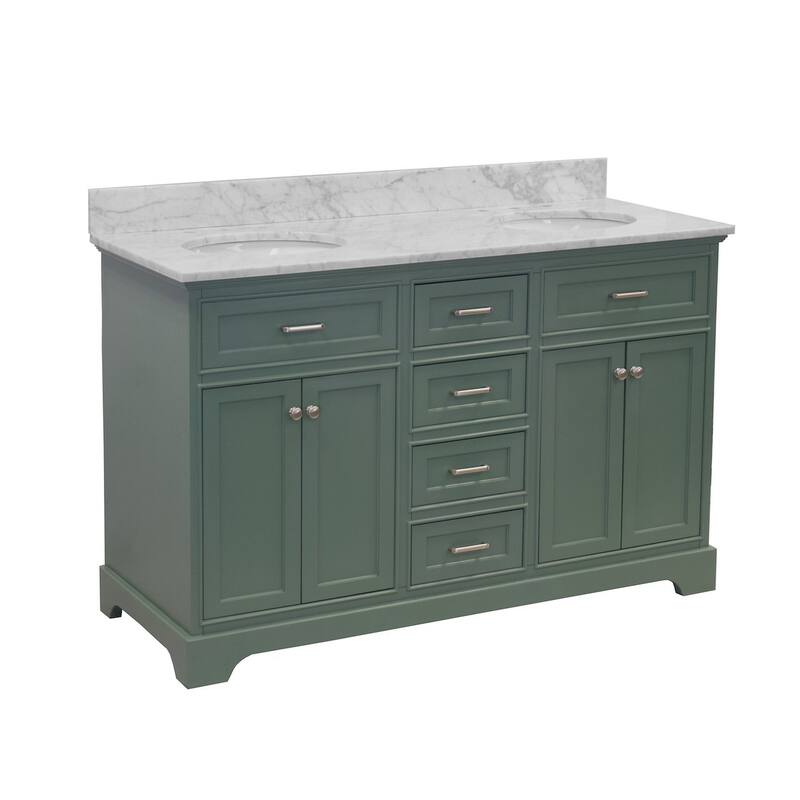KitchenBathCollection Aria 60" Double Bathroom Vanity with Carrara Marble Top