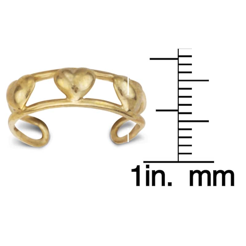 14K Yellow or White Gold Adjustable Triple Heart Toe Ring