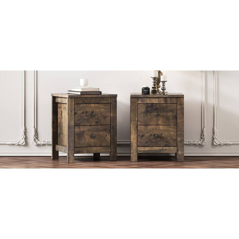 Farmhouse Wooden Nightstand Set of 2