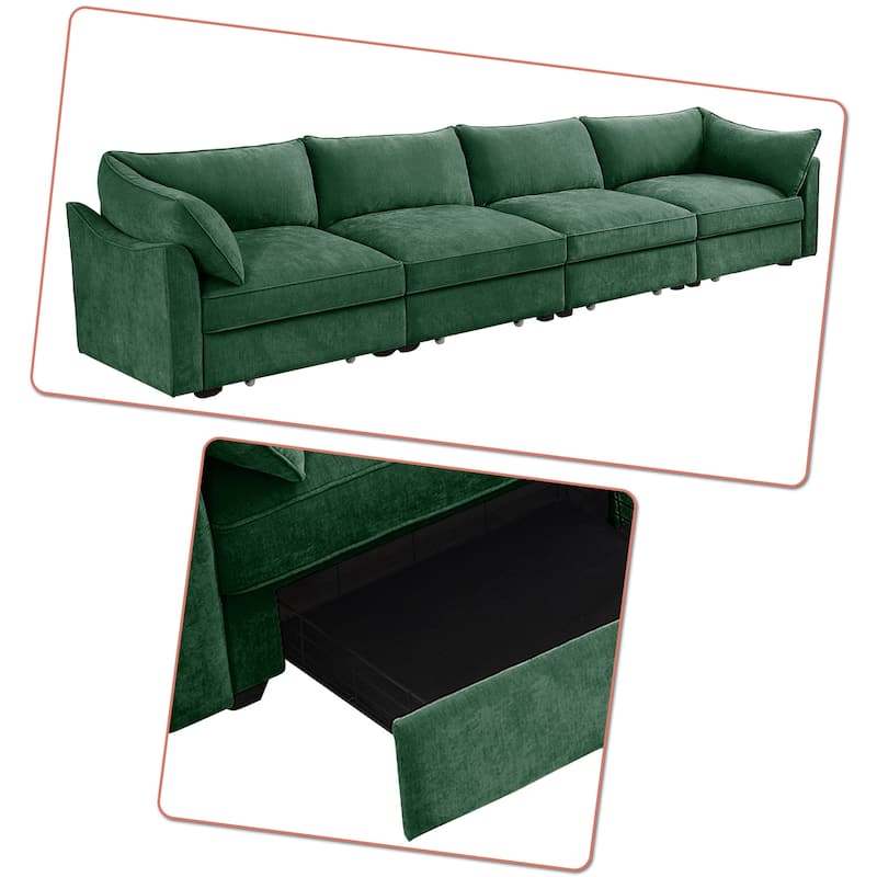 Chenille Fabric Upholstered Sofa with Under-Seat Drawers
