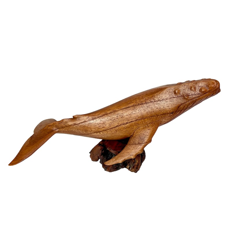 Hand Carved 11.75" Humpback Whale Wood Sculpture Nautical Decor On - 5.75 X 11 X 4 inches