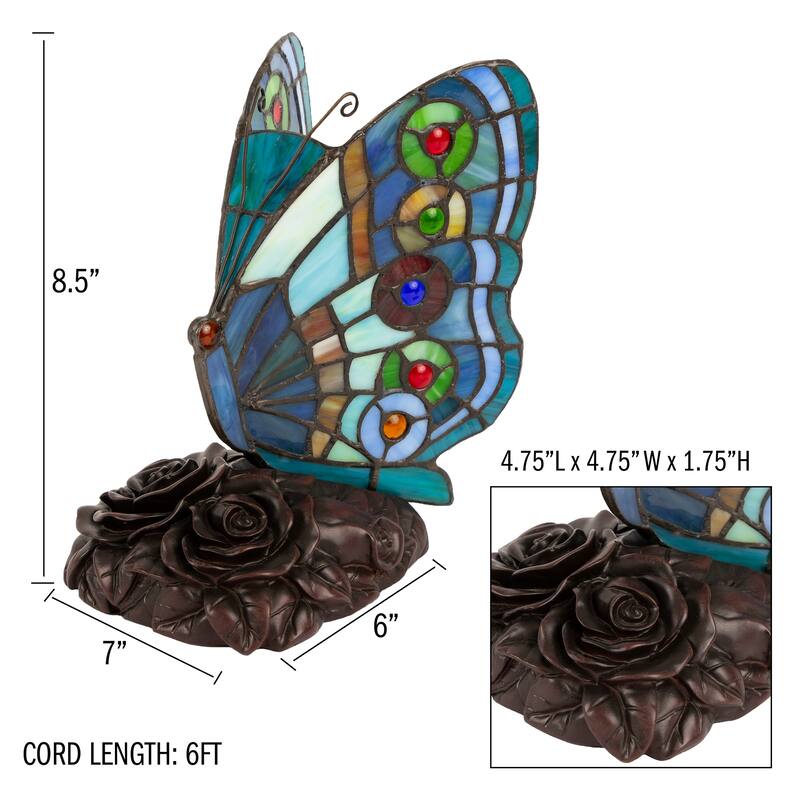 Lavish Home Tiffany Stained-Glass Butterfly Nightlight/Accent Lamp