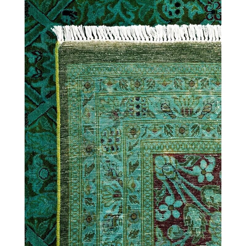 Overton Hand Knotted Wool Vintage Inspired Modern Contemporary Overdyed Green Area Rug - 9' 10" x 14' 0"