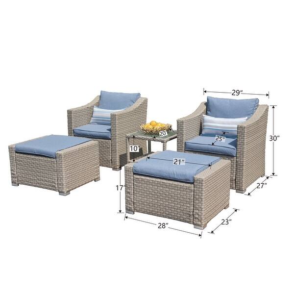 dimension image slide 3 of 2, COSIEST Wicker 5-piece Outdoor Cushioned Lounge Conversational Set for Deck, Patio
