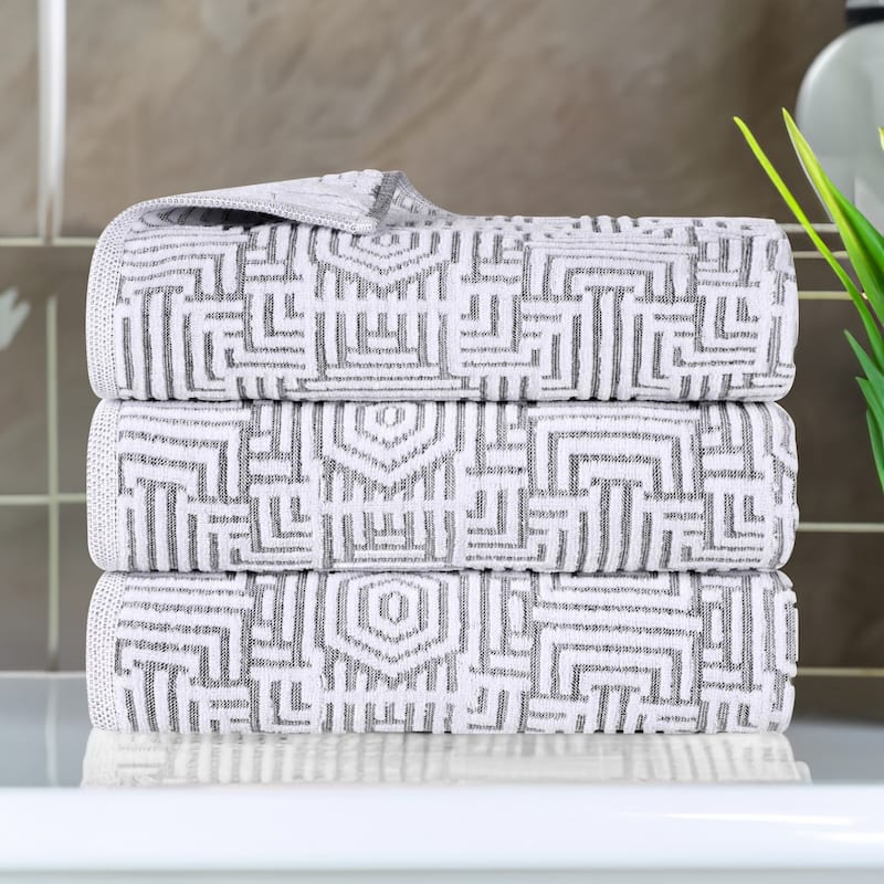 Superior Jasper Cotton Modern Geometric Jacquard Bath Towel Set of 3 - Charcoal
