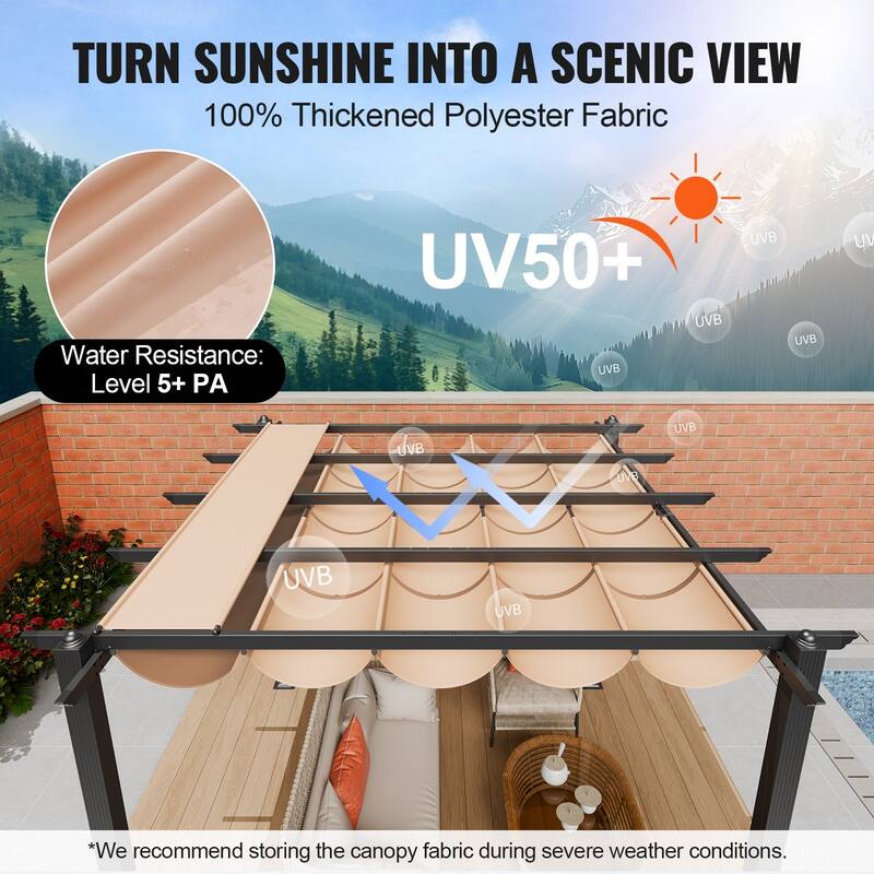 10 x 10 Feet Outdoor Retractable Pergola with Sunshade Canopy and Heavy-Duty Aluminum Frame