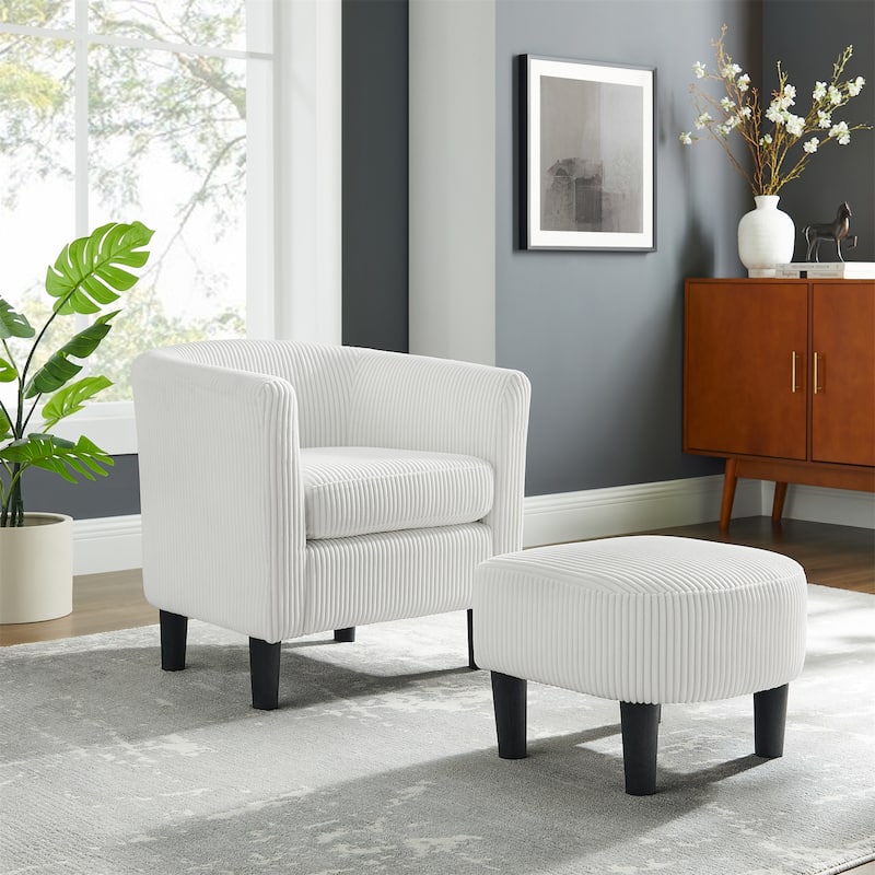 Modern Corduroy Upholstered Accent Chair with Ottoman