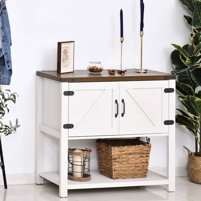 Farmhouse Double Door Coffee Bar Cabinet, Sideboard Buffet Cabinet, Kitchen Cabinet with Bottom Shelf