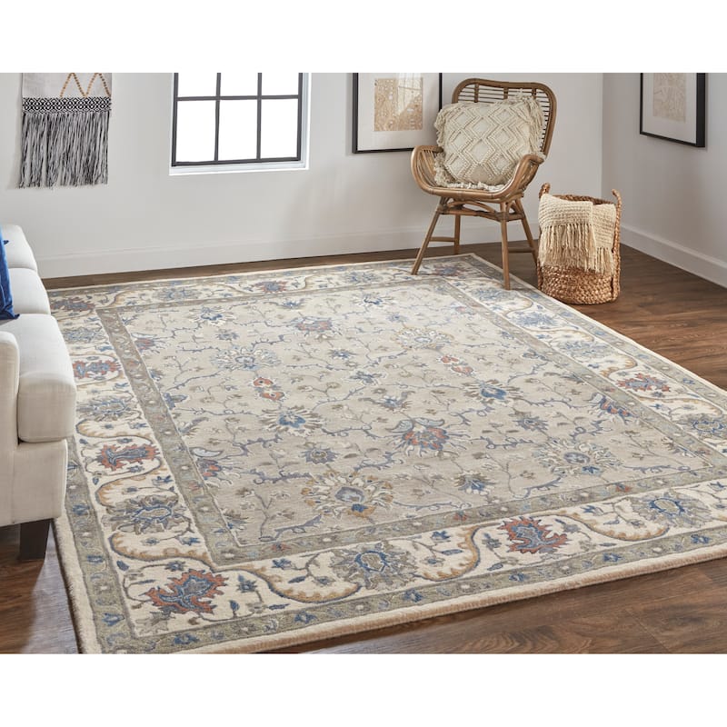 Mattias Tufted Persian Floral Rug, Warm Gray/Blue, Area Rug