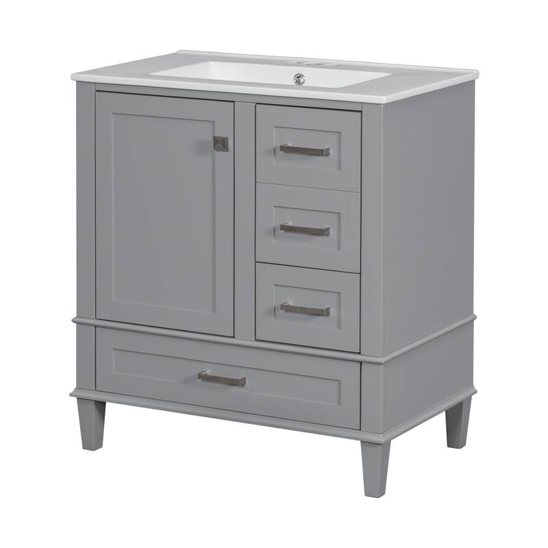 Single Sink Bathroom Vanity Cabinet, Vanity Base & Ceramic Sink Combo Set, 3 Drawers Bathroom Storage Cabinet, 30 Inch