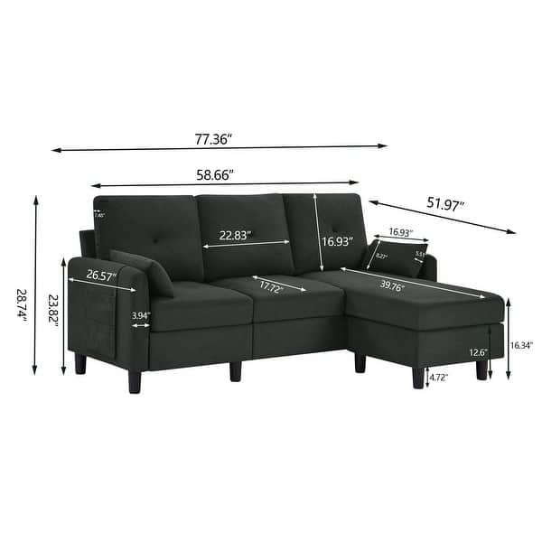 dimension image slide 0 of 5, 77.36" L Shaped Sectional Sofa with Side Storage Pocket and Reversible Ottoman