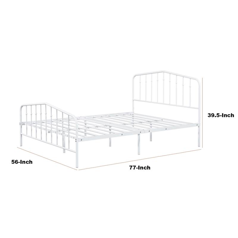 Nix Full Size Bed, Classic Spindle Headboard and Footboard, White Metal