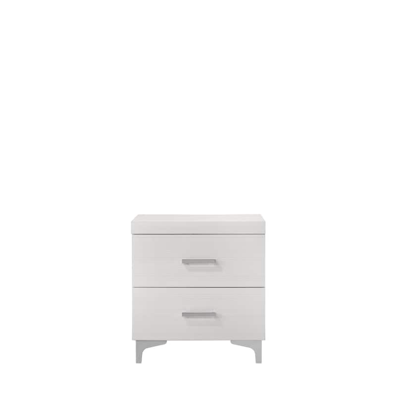 White Nightstand with Dovetail Drawers and Metal Glide