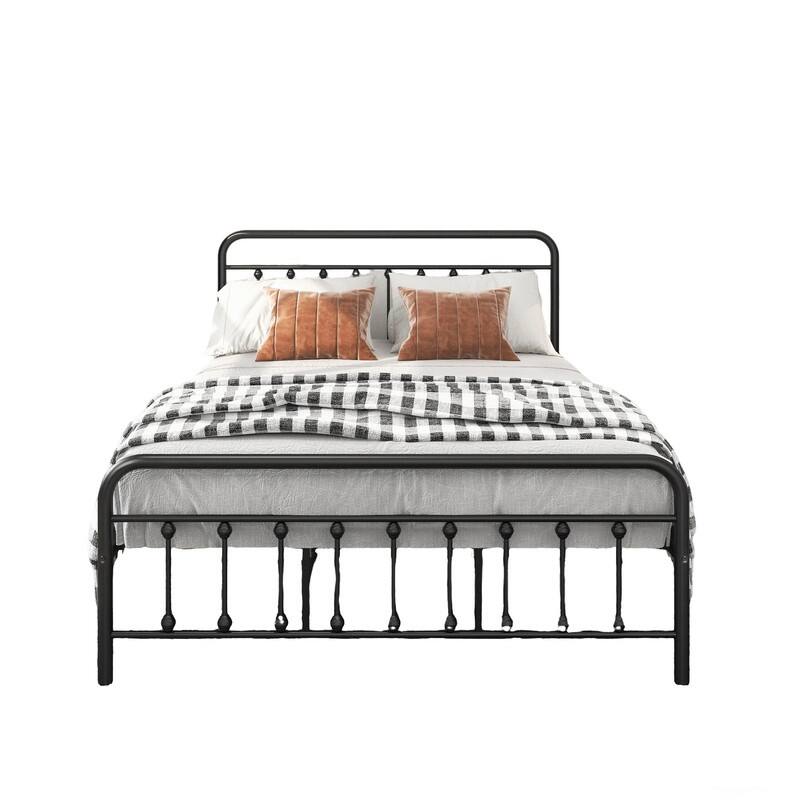 Metal Platform Bed Frame featuring a Headboard, Sturdy Slat Support, No Box Spring Required, and Easy to Assemble‌. - Black - Full
